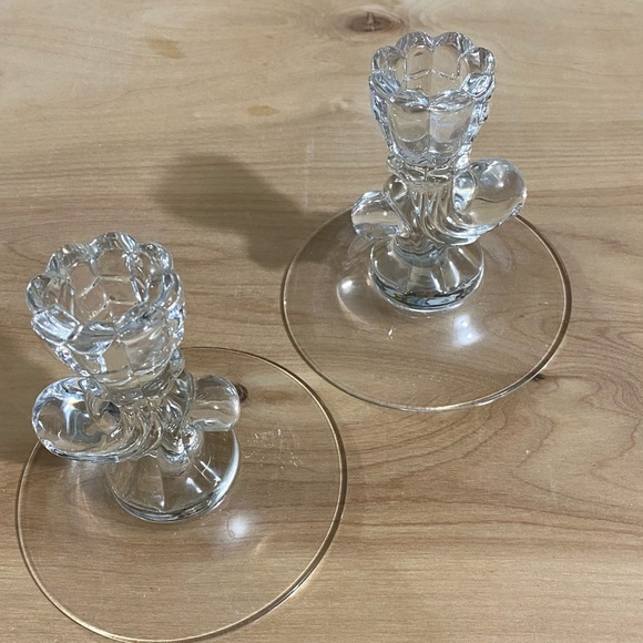 Vintage Set of 2 Cambridge Glass Cascade Glass Candle Holders - Picture 5 of 5
